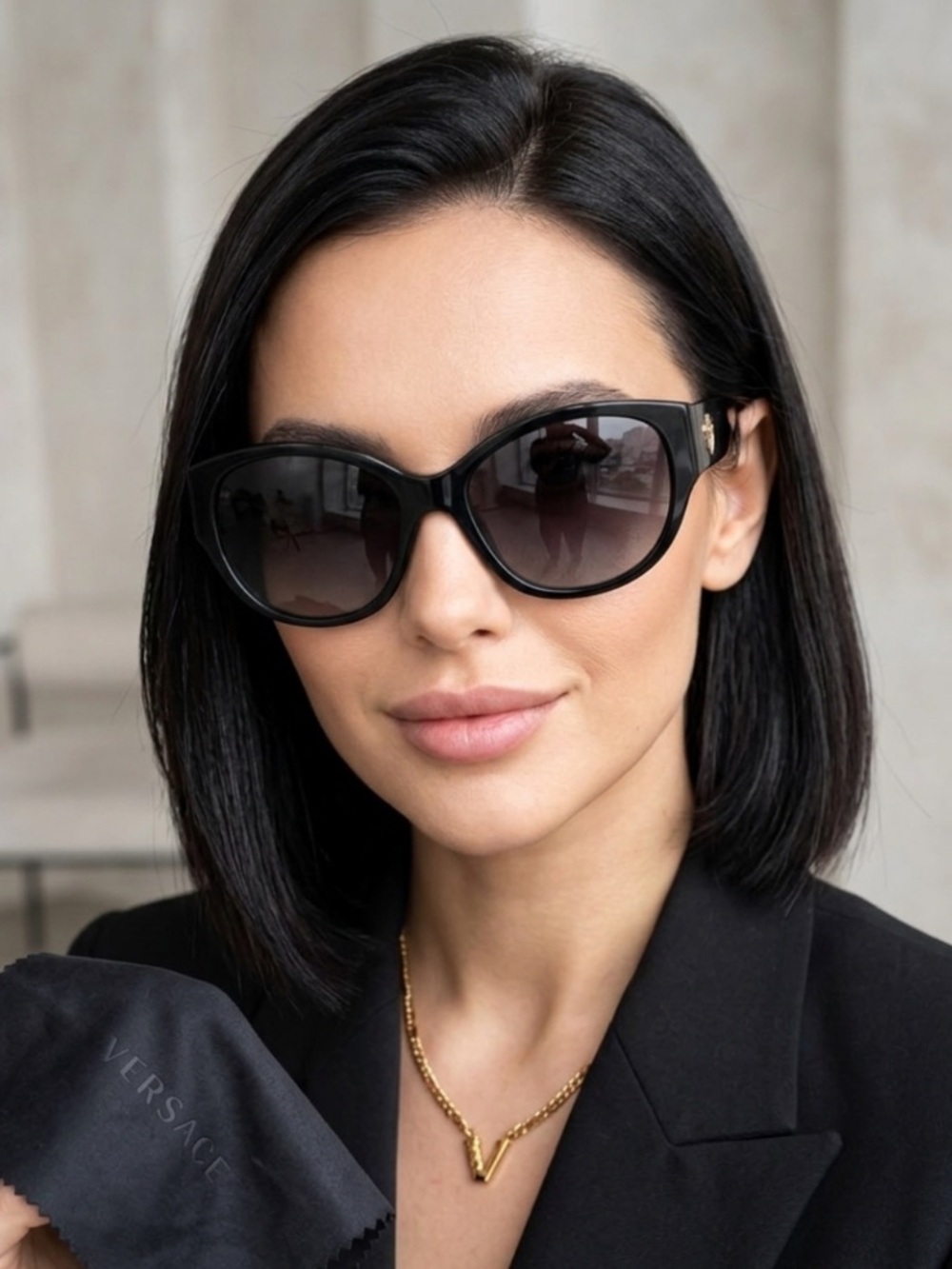 Versace Black Sunglasses Case with Gold Logo